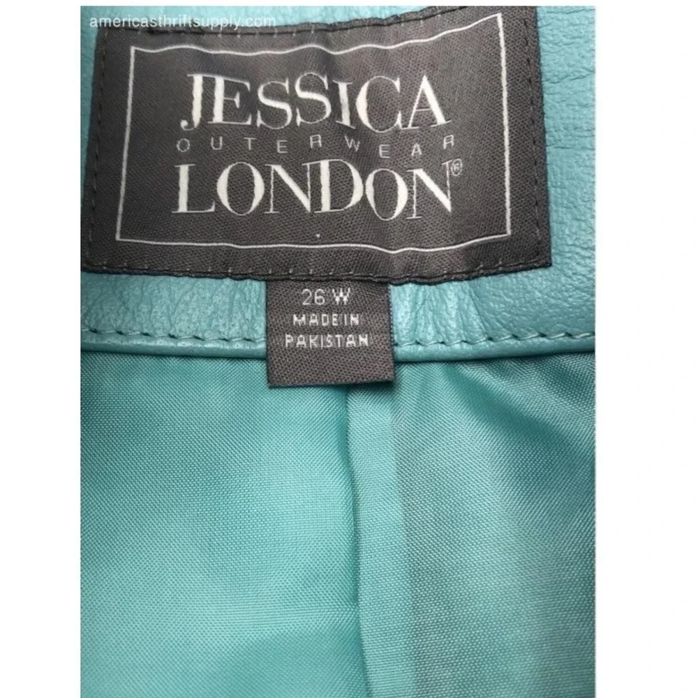 Jessica London Outerwear Teal Blue Genuine Leather Blazer Jacket Women 26W-Spots